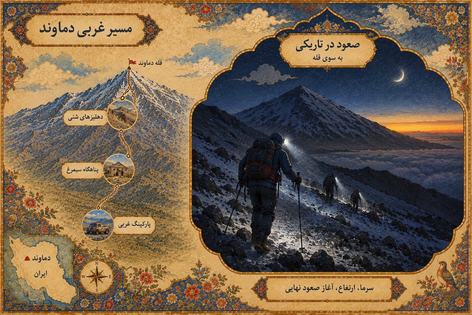 آغاز صعود نهایی در تاریکی به سمت قله دماوند